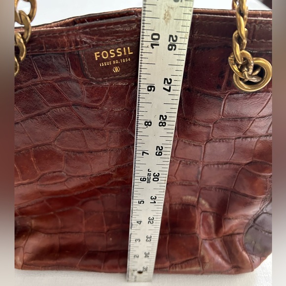 Vintage Fossil Mimi Shopper Crocodile Print Cowhide Leather Tote - Picture 8 of 11